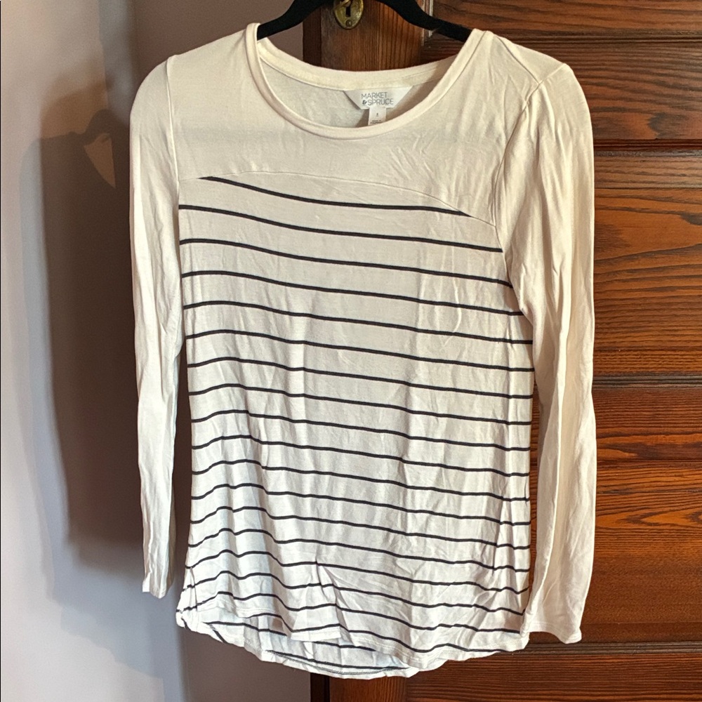 Market and spruce Cream Long-Sleeve Stripe Tee with dark grey Lines